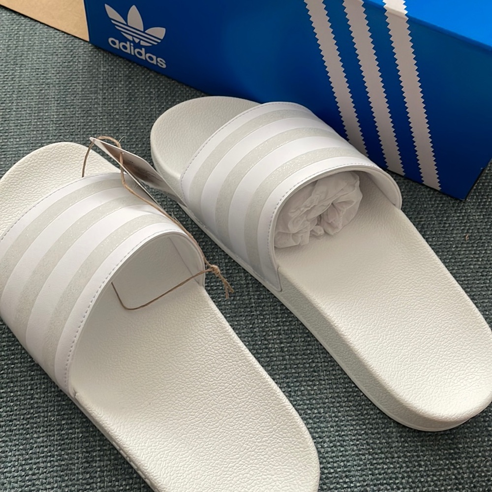 Women's Adilette Slide 'White Silver Metallic' - Size 9